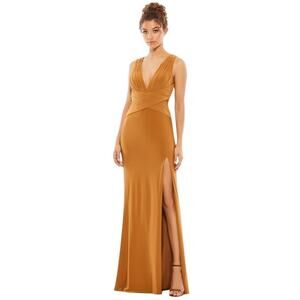 MAC DUGGAL Dress Size 2 Evening Gown NEW Caramel Brown Pleated Bodice Jersey